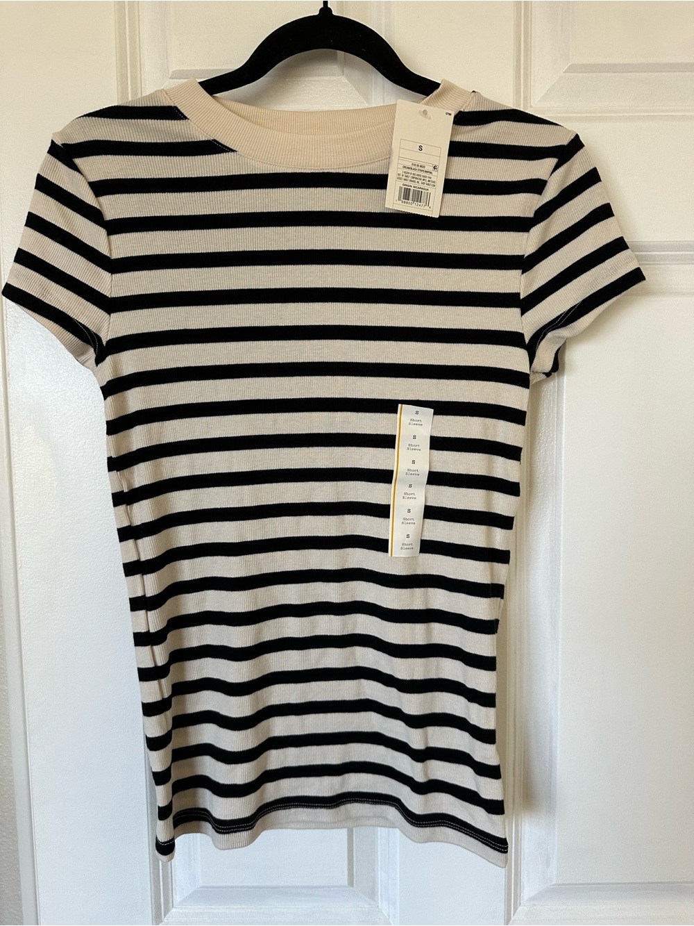 a new day Black and Cream Striped Short Sleeve Top